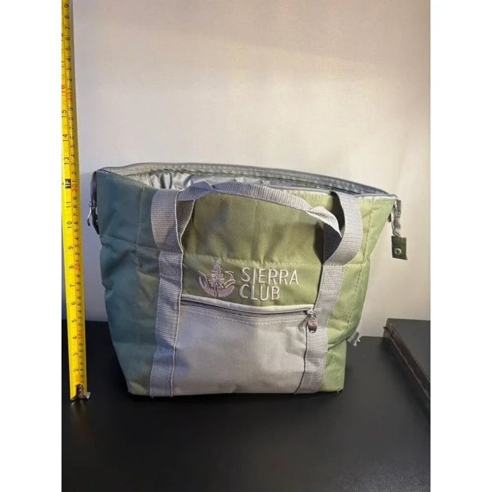Sierra Club Insulated Cooler Tote Bag Green Grey Zip Top Carry Handles
